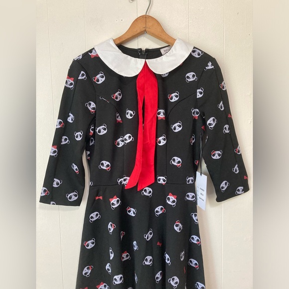 Unique Vintage Retro Black Panda Flare Knee Length Dress Fairygoth Medium - Picture 7 of 14